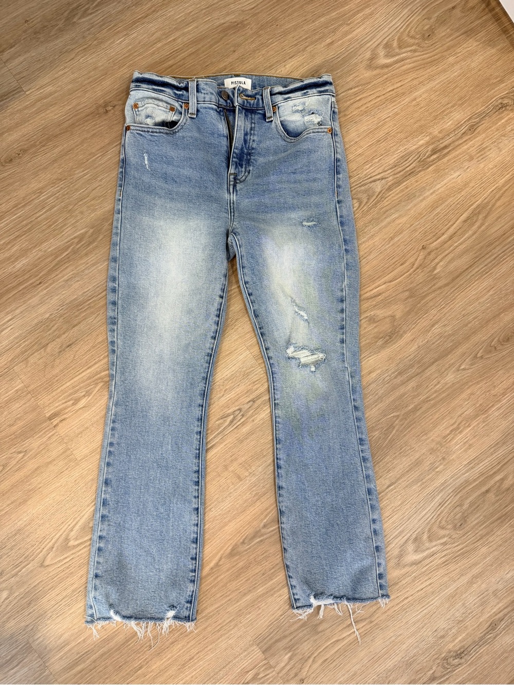pistola Light Wash Distressed Straight Leg Jeans